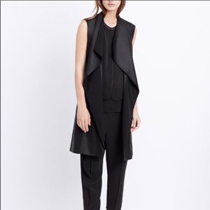 Vince Leather/Ponte Draped Long Vest, Black